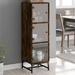 vidaXL Buffet avec portes en verre chêne fumé 35x37x120 cm pas cher
