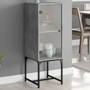 vidaXL Armoire latérale avec porte en verre gris béton 35x37x100 cm pas cher