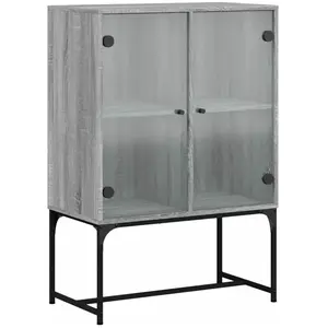 vidaXL Armoire latérale avec portes en verre sonoma gris 69x37x100 cm pas cher