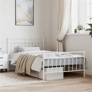 vidaXL Cadre de lit métal avec tête de lit/pied de lit blanc 107x203cm pas cher