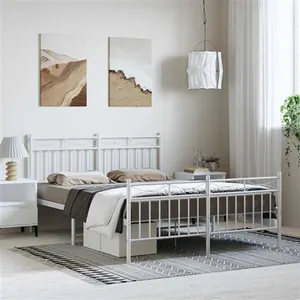 vidaXL Cadre de lit métal avec tête de lit/pied de lit blanc 135x190cm pas cher