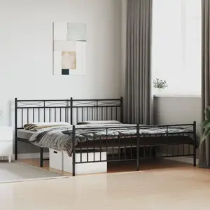 vidaXL Cadre de lit métal avec tête de lit/pied de lit noir 183x213 cm pas cher