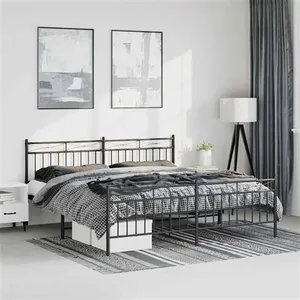 vidaXL Cadre de lit métal avec tête de lit/pied de lit noir 193x203 cm pas cher