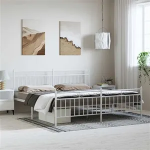 vidaXL Cadre de lit métal avec tête de lit/pied de lit blanc 183x213cm pas cher
