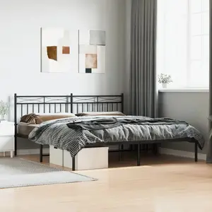 vidaXL Cadre de lit métal avec tête de lit noir 183x213 cm pas cher