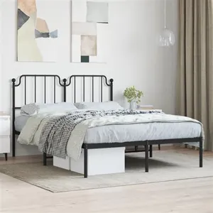 vidaXL Cadre de lit métal avec tête de lit noir 140x190 cm pas cher