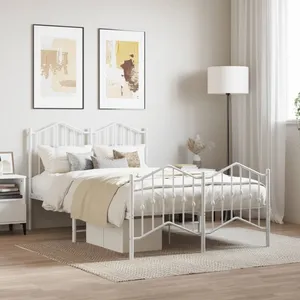 vidaXL Cadre de lit métal avec tête de lit/pied de lit blanc 120x190cm pas cher