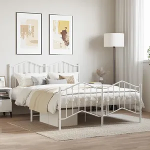 vidaXL Cadre de lit métal avec tête de lit/pied de lit blanc 135x190cm pas cher