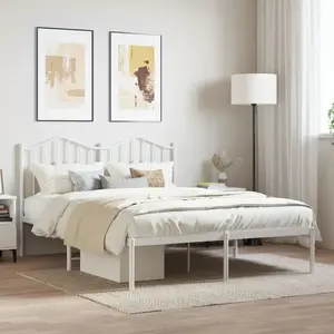 vidaXL Cadre de lit métal avec tête de lit blanc 135x190 cm pas cher