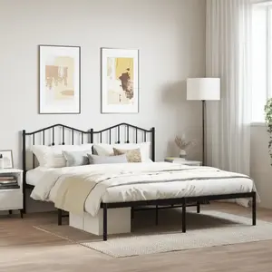 vidaXL Cadre de lit métal avec tête de lit noir 180x200 cm pas cher