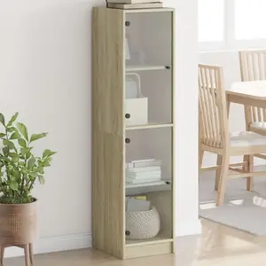 vidaXL Buffet avec portes en verre chêne sonoma 35x37x142 cm pas cher