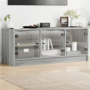 vidaXL Meuble TV avec portes en verre sonoma gris 102x37x42 cm pas cher