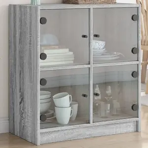 Comparateur de prix : vidaXL Armoire latérale avec portes en verre sonoma gris 68x37x75,5 cm
