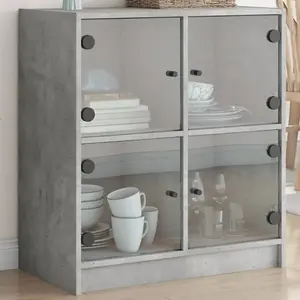 vidaXL Armoire latérale avec portes en verre gris béton 68x37x75,5 cm pas cher