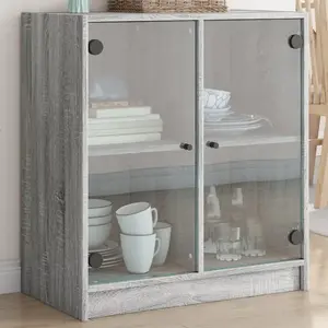 vidaXL Armoire latérale avec portes en verre sonoma gris 68x37x75,5 cm pas cher