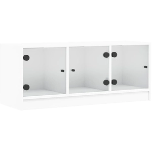 vidaXL Meuble TV avec portes en verre blanc 102x37x42 cm pas cher
