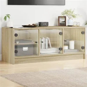Comparateur de prix : vidaXL Meuble TV avec portes en verre chêne sonoma 102x37x42 cm