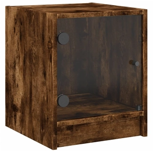 vidaXL Table de chevet avec porte en verre chêne fumé 35x37x42 cm pas cher
