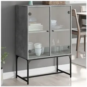 vidaXL Armoire latérale avec portes en verre gris béton 69x37x100 cm pas cher
