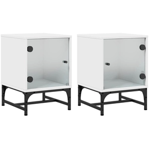 vidaXL Tables de chevet avec portes en verre 2 pcs blanc 35x37x50 cm pas cher