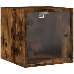 vidaXL Tables de chevet et portes vitrées 2 pcs chêne fumé 35x37x35 cm pas cher
