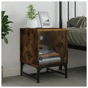 vidaXL Table de chevet avec porte en verre chêne fumé 35x37x50 cm pas cher