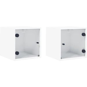 vidaXL Tables de chevet avec portes en verre 2 pcs blanc 35x37x35 cm pas cher