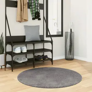 vidaXL Tapis HUARTE à poils courts doux et lavable anthracite Ø 100 cm pas cher