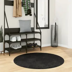 vidaXL Tapis HUARTE à poils courts doux et lavable noir Ø 100 cm pas cher
