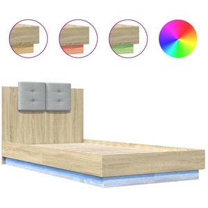 vidaXL Cadre de lit tête de lit et lumières LED chêne sonoma 75x190 cm pas cher