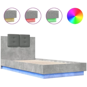 vidaXL Cadre de lit tête de lit et lumières LED gris béton 75x190 cm pas cher