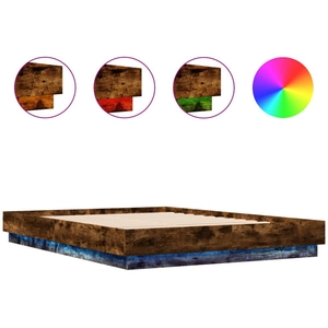 vidaXL Cadre de lit avec lumières LED chêne fumé 140x200 cm pas cher