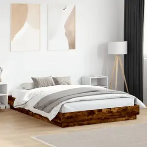 vidaXL Cadre de lit avec lumières LED chêne fumé 150x200 cm pas cher