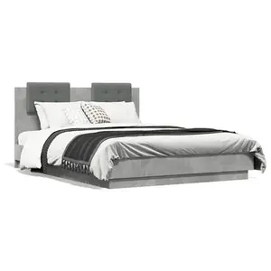vidaXL Cadre de lit avec tête de lit gris béton 120x190 cm pas cher