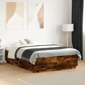 vidaXL Cadre de lit avec lumières LED chêne fumé 120x190 cm pas cher