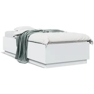 vidaXL Cadre de lit avec lumières LED blanc 90x200cm bois d'ingénierie pas cher