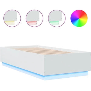 vidaXL Cadre de lit avec lumières LED blanc 100x200 cm bois ingénierie pas cher
