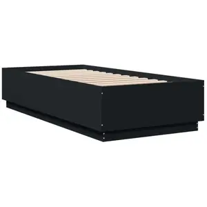 vidaXL Cadre de lit avec lumières LED noir 90x200 cm bois d'ingénierie pas cher