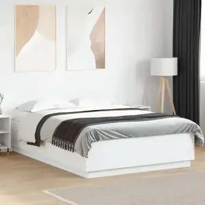 vidaXL Cadre de lit avec lumières LED blanc 150x200 cm pas cher
