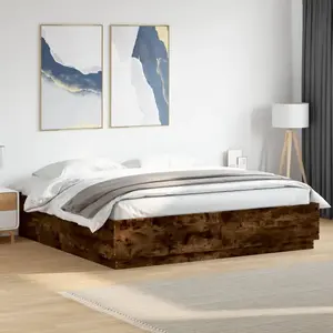 vidaXL Cadre de lit avec lumières LED chêne fumé 200x200 cm pas cher