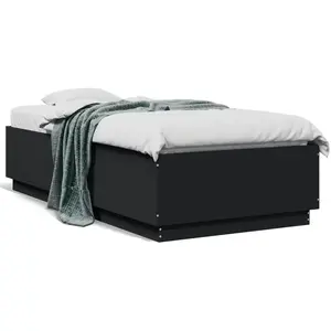 vidaXL Cadre de lit noir 75x190 cm bois d'ingénierie pas cher