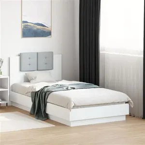 vidaXL Cadre de lit avec tête de lit et lumières LED blanc 90x190 cm pas cher