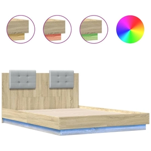 vidaXL Cadre de lit tête de lit et lumières LED chêne sonoma 120x190cm pas cher