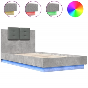 vidaXL Cadre de lit tête de lit et lumières LED gris béton 100x200 cm pas cher
