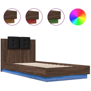 vidaXL Cadre de lit tête de lit et lumières LED chêne marron 100x200cm pas cher