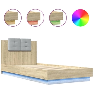 vidaXL Cadre de lit tête de lit et lumières LED chêne sonoma 100x200cm pas cher