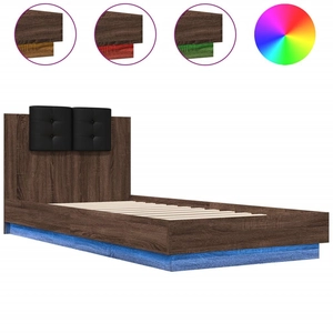vidaXL Cadre de lit tête de lit et lumières LED chêne marron 90x200 cm pas cher