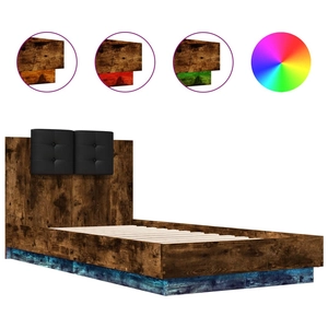 vidaXL Cadre de lit tête de lit et lumières LED chêne fumé 90x200 cm pas cher