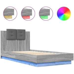 vidaXL Cadre de lit tête de lit et lumières LED sonoma gris 90x200 cm pas cher