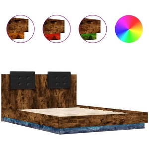 vidaXL Cadre de lit tête de lit et lumières LED chêne fumé 150x200 cm pas cher
